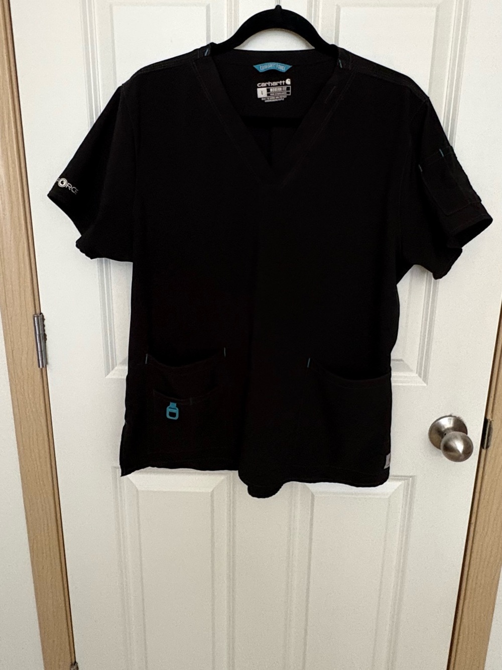 Carhartt Black Scrub Top with Teal Collar Tag